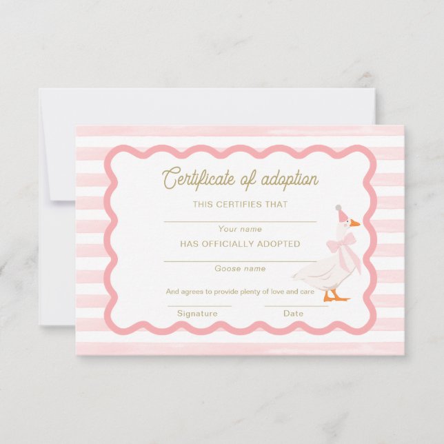 Invitation Certificat d'Adoption pour le 1er Anniversaire de  (Devant)