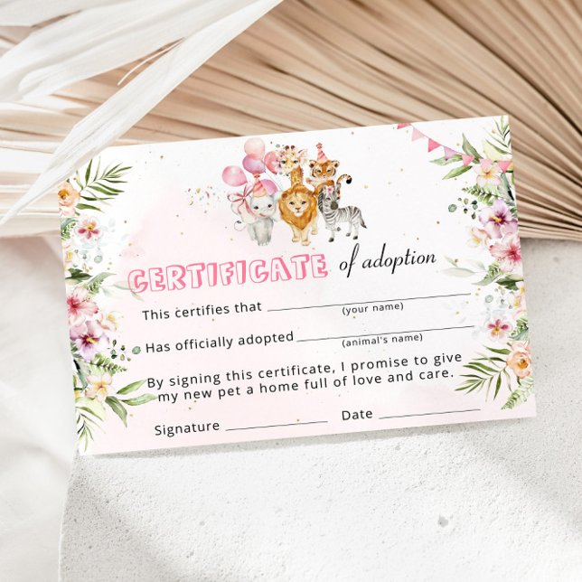 Invitation Certificat d'adoption Safari Wild Animaux (Créateur téléchargé)