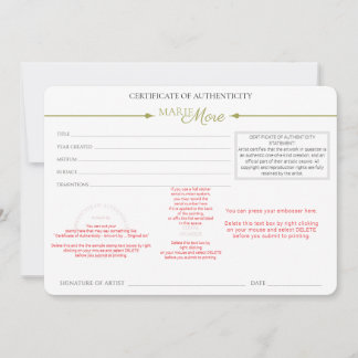 Invitation Certificat d'authenticité