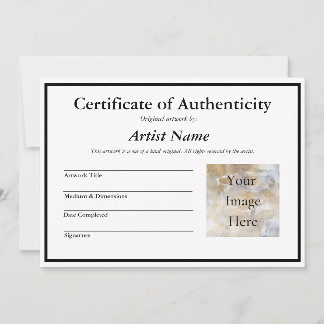 Invitation Certificat d'authenticité de l'art avec photo (Devant)