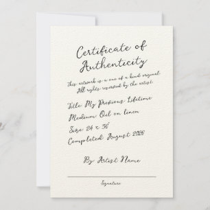 Invitation Certificat d'authenticité de script manuscrit