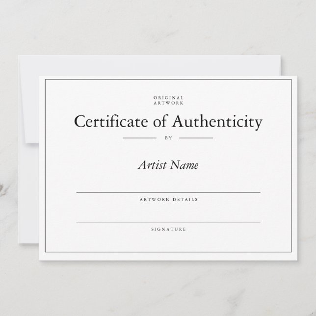 Invitation Certificat d'authenticité Matte pour Art (Devant)