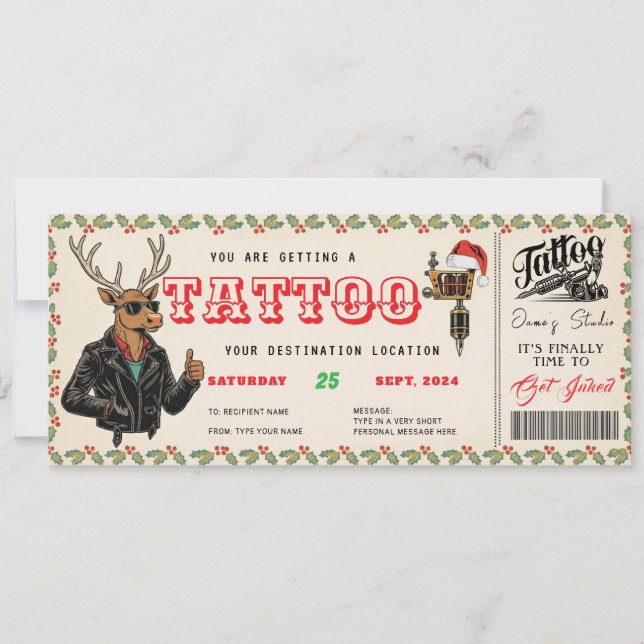 Invitation Certificat de billet cadeau de tatouage de Noël (Devant)