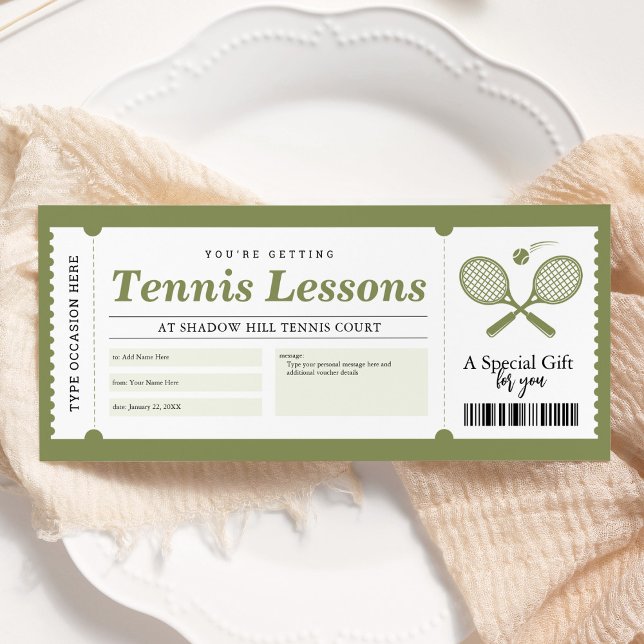 Invitation Certificat de bon cadeau pour leçon de tennis (Créateur téléchargé)