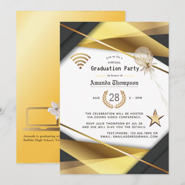 Invitation Certificat de fête de remise des diplômes virtuell (Devant / Derrière)