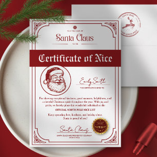 Invitation Certificat de la liste des gentils de Noël du Père