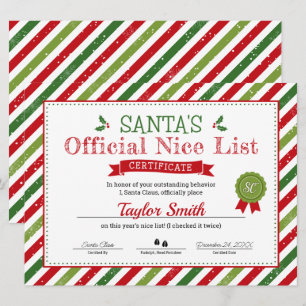 Invitation Certificat de la liste des gentils du Père Noël