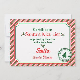 Invitation Certificat de la Liste des Gentils du Père Noël au