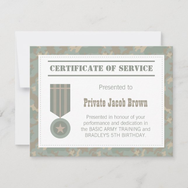 Invitation Certificat de service de l'armée Merci Appréciatio (Devant)