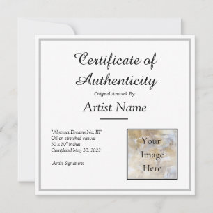 Invitation Certificat en argent d'authenticité Art Photo