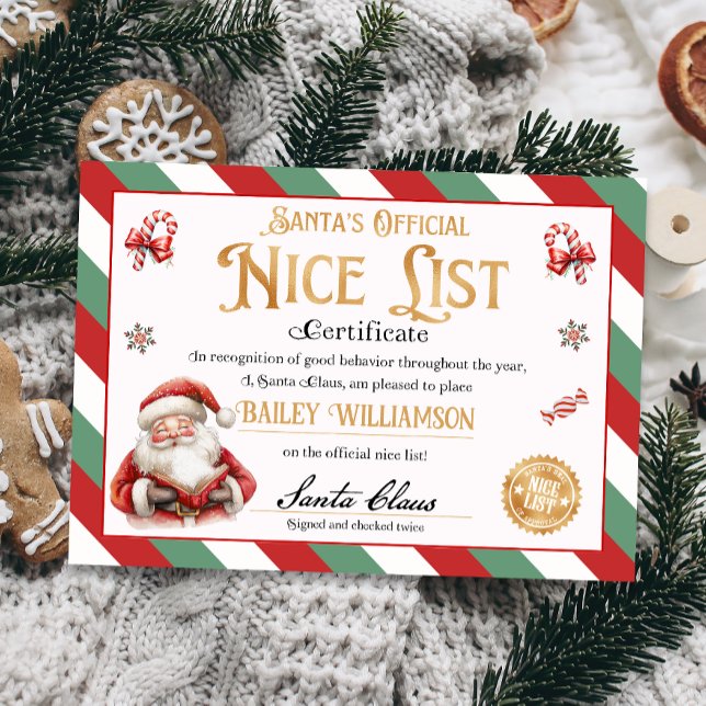 Invitation Certificat Nice de Père Noël approuvé deux fois vé (nice certificate official nice list Santa Claus instant download printable)