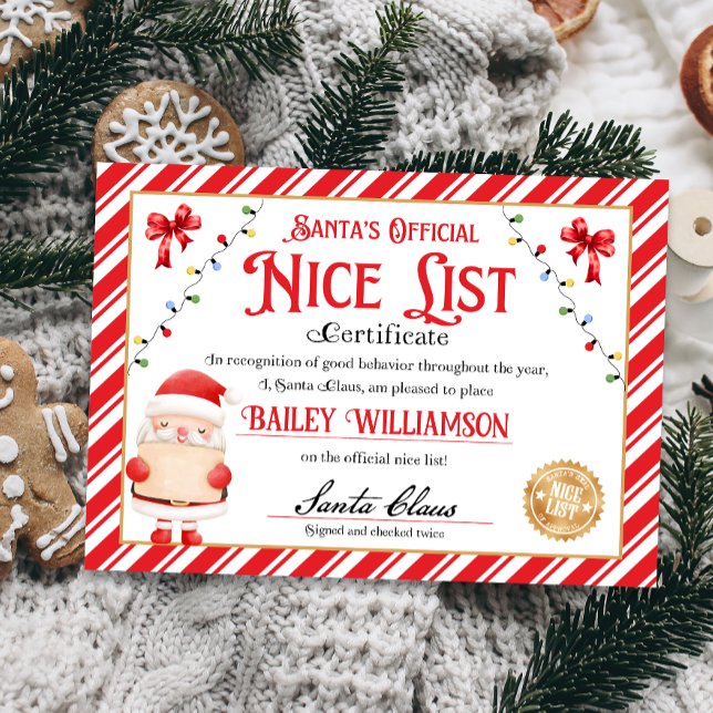 Invitation Certificat Nice de Père Noël approuvé deux fois vé (nice certificate official nice list Santa Claus instant download printable)