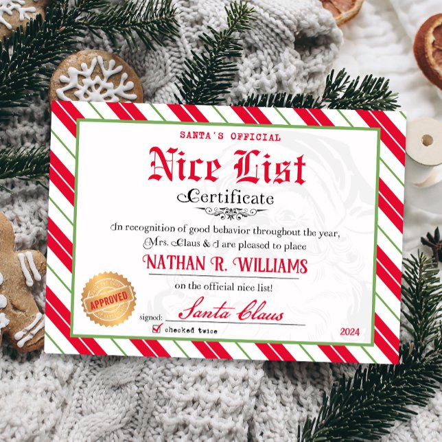 Invitation Certificat Nice de Père Noël approuvé deux fois vé (Official Nice List Certificate Santa Claus North Pole letter instant download printable)