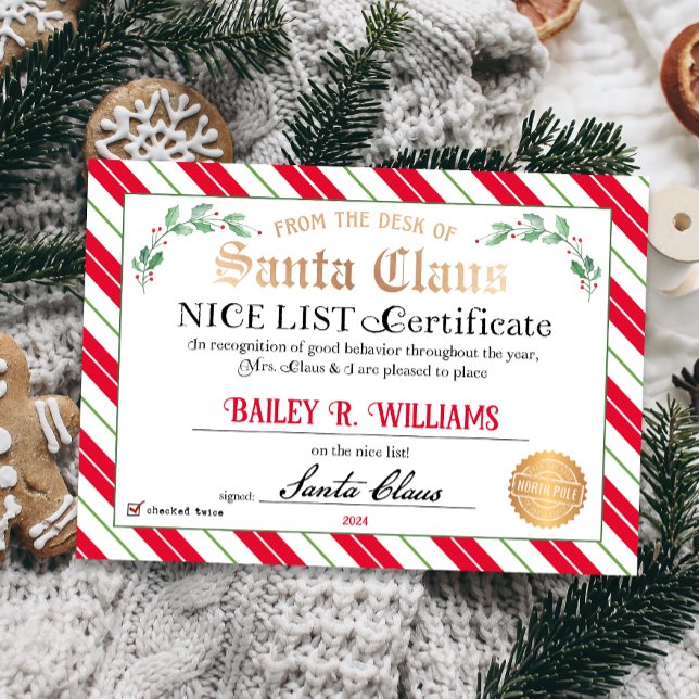 Invitation Certificat Nice de Père Noël approuvé deux fois vé (Official Nice List Certificate Santa Claus North Pole letter instant download printable)