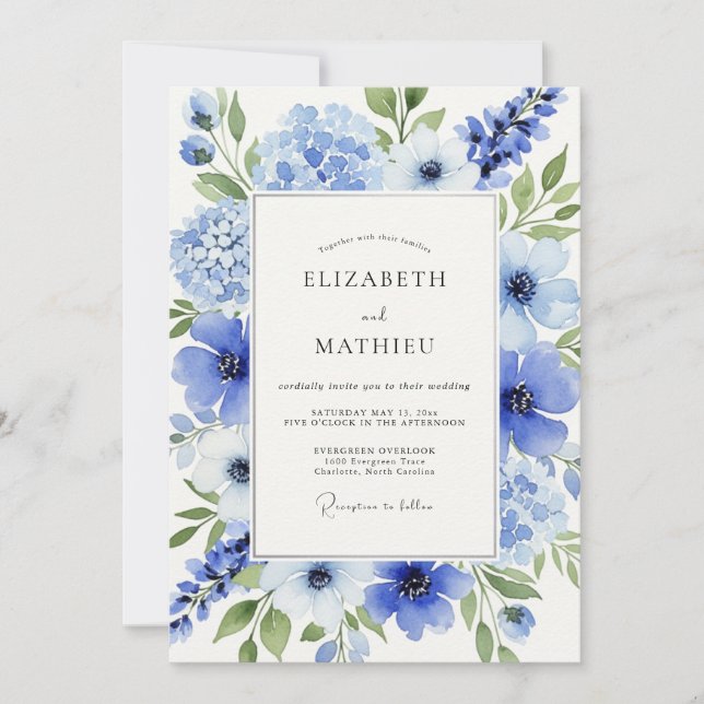 Invitation Cerulean Blue Dreamy Spring Wedding (Devant)