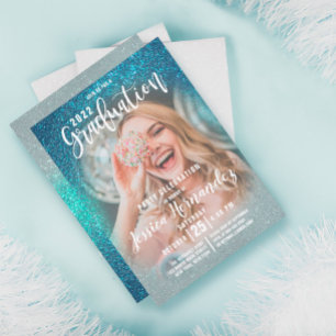 Invitation Cerulean Blue Triple Parties scintillant Photo Gra