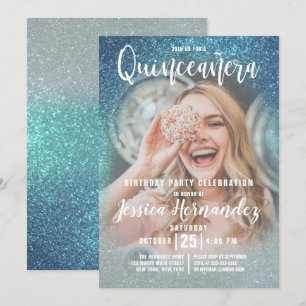 Invitation Cerulean Blue Triple Parties scintillant Photo Qui