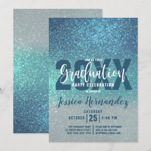 Invitation Cerulean Blue Turquoise triple Parties scintillant
