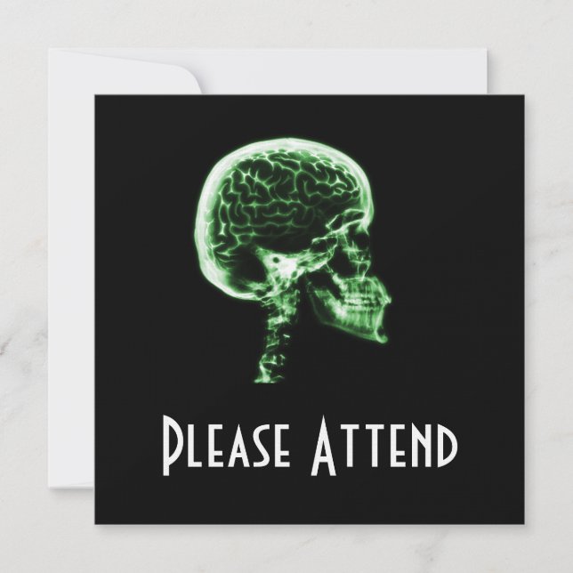 INVITATION CERVEAU DE CRÂNE DE RAYON X - VERT (Devant)