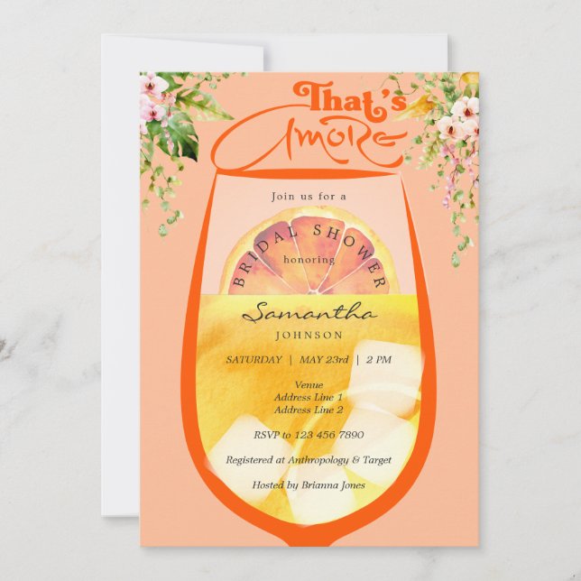Invitation C'est Amore Chic Peach Fuzz Aperol Fête des mariée (Devant)