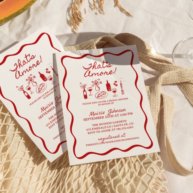 Invitation C'est Amore Italie Wavy Border Fête des mariées (Créateur téléchargé)