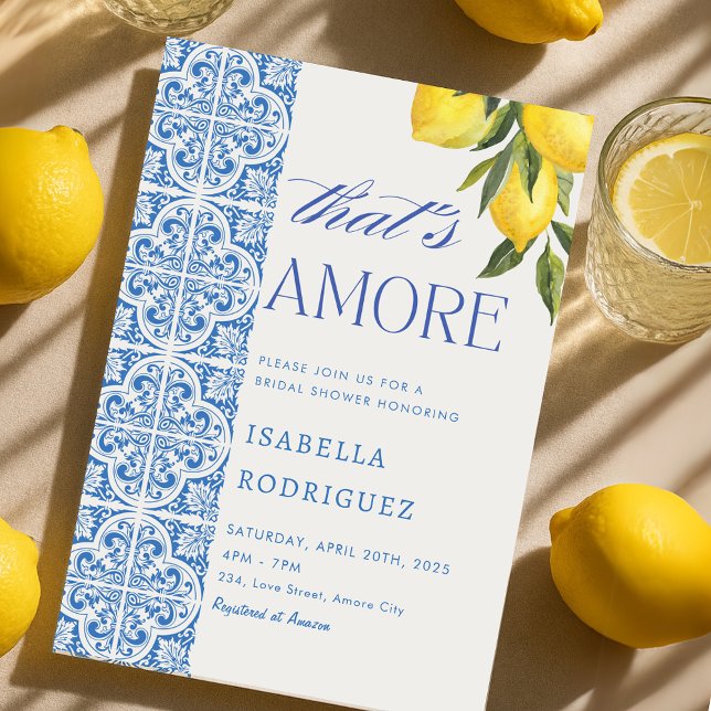 Invitation C'est Amore Italien Blue Tiles Fête des mariées (That's Amore Italian Blue Tiles Bridal Shower Invitation)