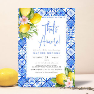 Invitation C'est Amore Lemon Italian Blue Tile Fête des marié