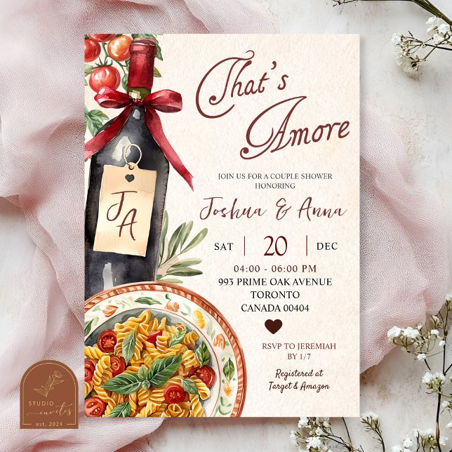 Invitation C'est Amore Pasta et Wine Enterrement de Vie de Je (Créateur téléchargé)