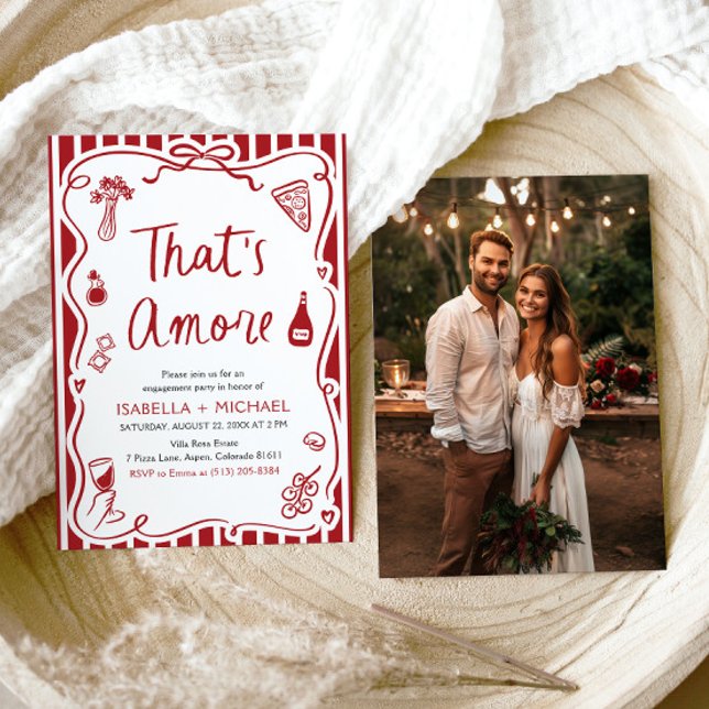 Invitation C'est Amore Whimsical Italian Engagement Party (Watercolor That's Amore Whimsical Italian Engagement Party Invitation)