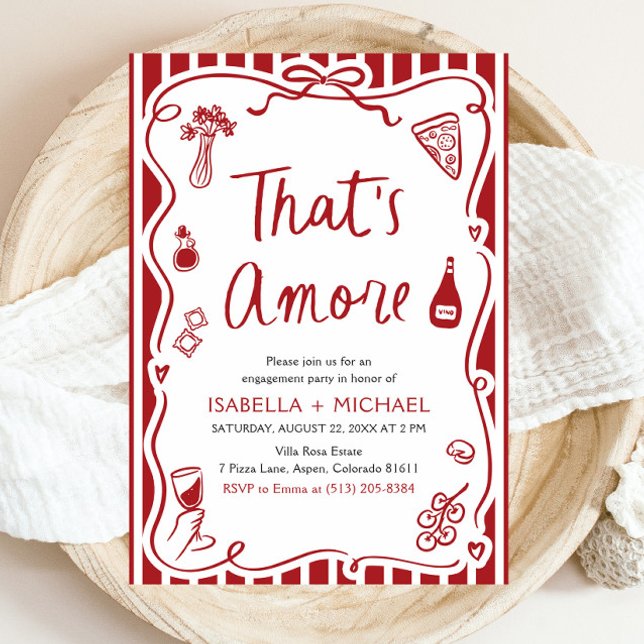 Invitation C'est Amore Whimsical Italian Engagement Party (Watercolor That's Amore Whimsical Italian Engagement Party Invitation)
