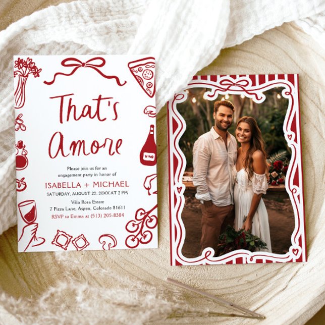 Invitation C'est Amore Whimsical Italian Engagement Party (Watercolor That's Amore Whimsical Italian Engagement Party Invitation)