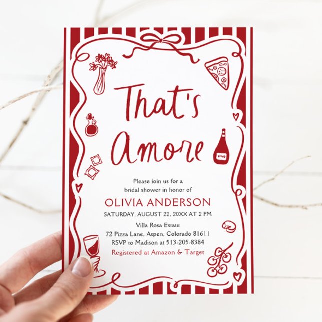 Invitation C'est Amore Whimsical Pizza italienne Fête des mar (Watercolor That's Amore Whimsical Italian Pizza Bridal Shower Invitation)