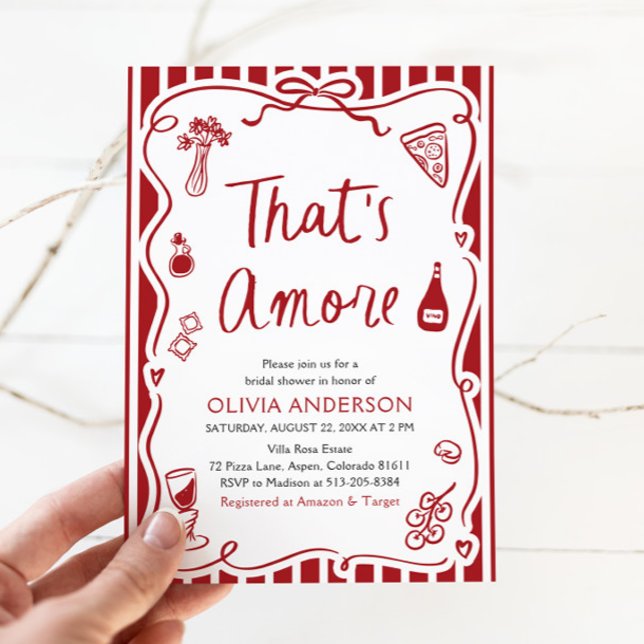 Invitation C'est Amore Whimsical Pizza italienne Fête des mar (Watercolor That's Amore Whimsical Italian Pizza Bridal Shower Invitation)
