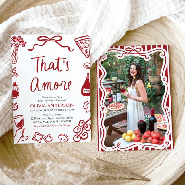 Invitation C'est Amore Whimsical Pizza italienne Fête des mar (Watercolor That's Amore Whimsical Italian Pizza Wine Bridal Shower Invitation)