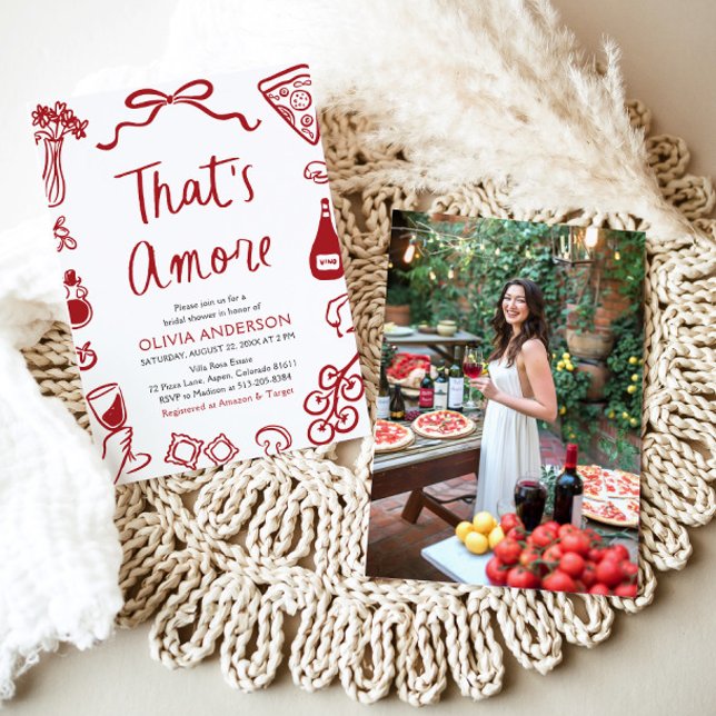 Invitation C'est Amore Whimsical Pizza italienne Fête des mar (Watercolor That's Amore Whimsical Italian Pizza Wine Bridal Shower Invitation)