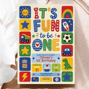 Invitation C'est amusant d'avoir un an : Jouets peints à la m