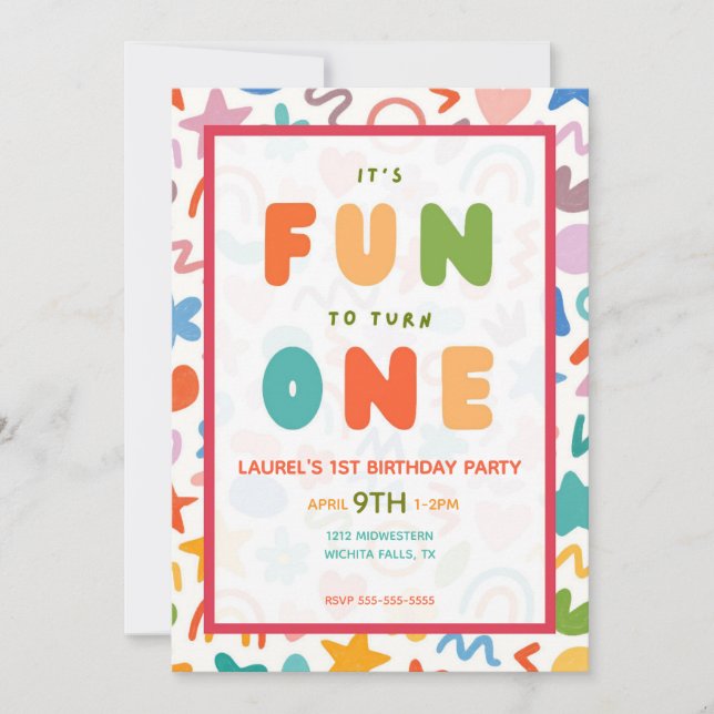 INVITATION C'EST AMUSANT DE FÊTER SON PREMIER ANNIVERSAIRE  (Devant)