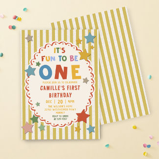 Invitation C'est amusant d'être pour une Colorée 1ère fête d'