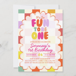 Invitation C'est amusant d'être un 1er anniversaire coloré