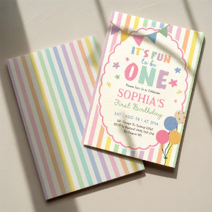 Invitation C'est Amusant D'être Un Rayures Pastel Anniversair