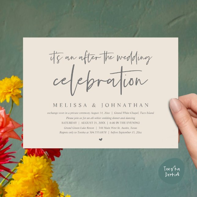 Invitation C'est après la fête mariage, dîner (Happily Ever After Party, After the wedding celebration Romantic Dinner Invites PDF Cream Grey)