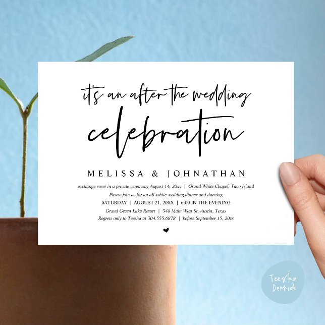 Invitation C'est après la fête mariage, dîner (Happily Ever After Party, After the wedding celebration Romantic Dinner Invites Card PDF White Black)