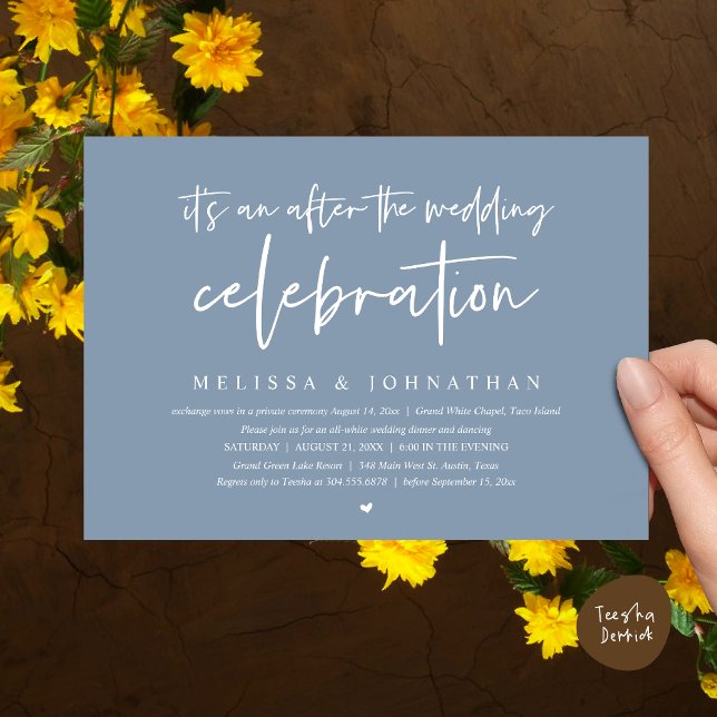 Invitation C'est après la fête mariage, dîner (Happily Ever After Party, After the wedding celebration Romantic Dinner Invites Card PDF Dusty Blue)