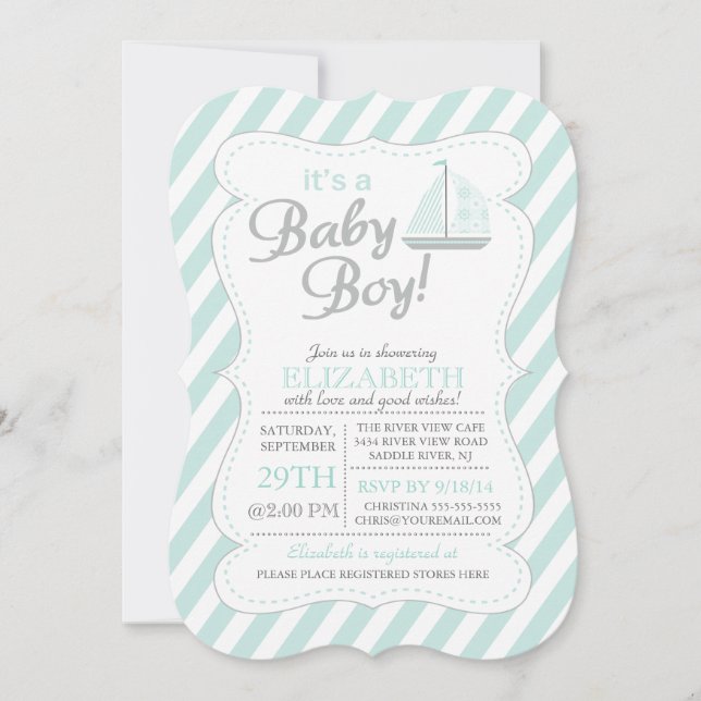 Invitation C'est Baby Boy Sailboat Nautical (Devant)