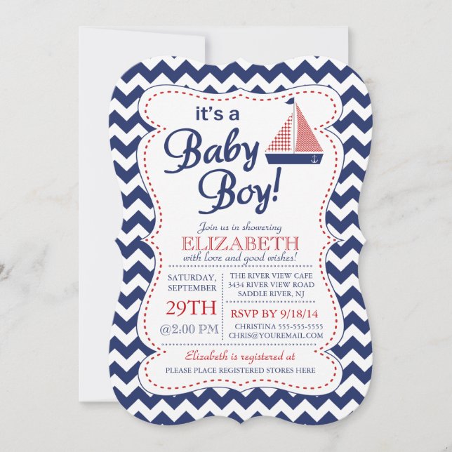 Invitation C'est Baby Boy Sailboat Nautical (Devant)