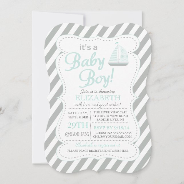 Invitation C'est Baby Boy Sailboat Nautical (Devant)