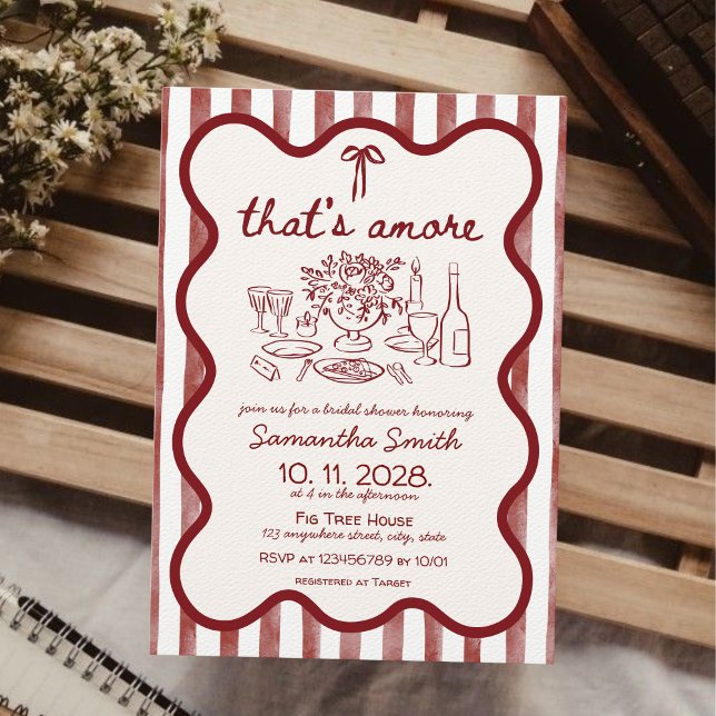 Invitation C'est beaucoup de Pizza Diner Fête des mariées mai (That's amore, Italian bridal shower invitation, pizza dinner, engagement party, wine tastin red hand)