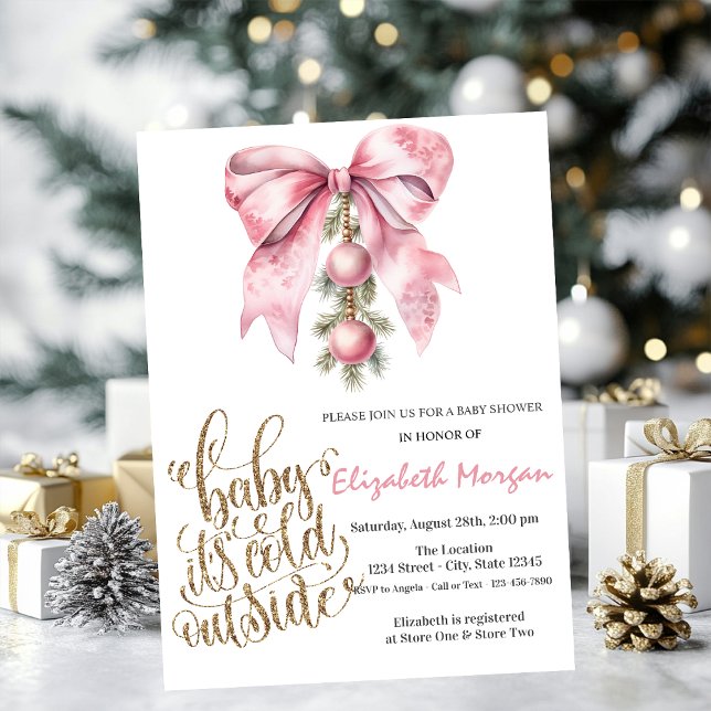 Invitation C'est Boules de Noël Rose Bow Froid Baby Shower  (Créateur téléchargé)