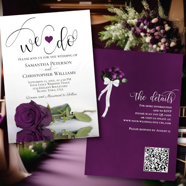 Invitation C'Est Ce Que Nous Faisons ! Élégant Plum violet Ro (Front/Back)