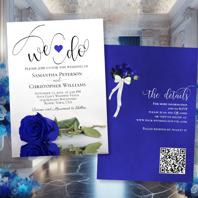 Invitation C'Est Ce Que Nous Faisons ! Élégant Rose Royal Blu (Front/Back)